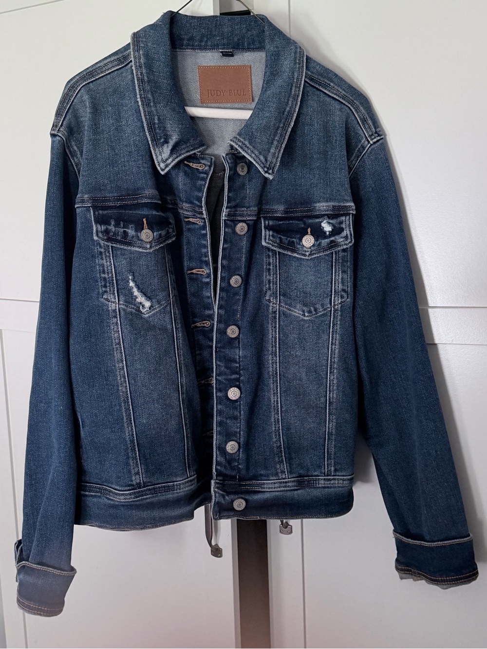 Judy Blue Blue Denim Jacket with Leather Patch